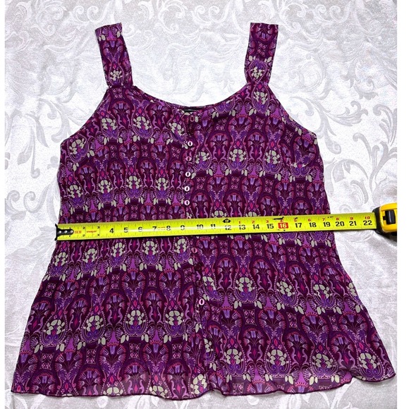 Avenue Tops - Avenue Womens Purple Medallion Button Front Tank Top Blouse Plus Size 14/16